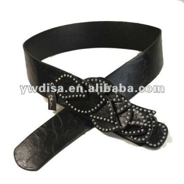 women's PU belt with black PU, clear rhinestones, alloy accessories